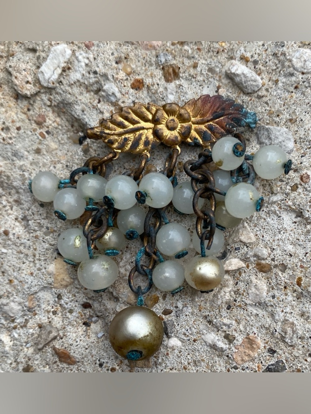 Antique Miriam Haskell Drop Dangle Floral Grape Vine Brass Brooch